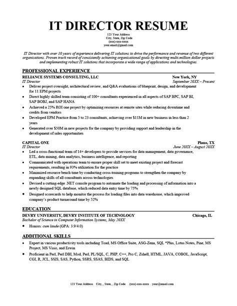 IT Director Resume Template Example