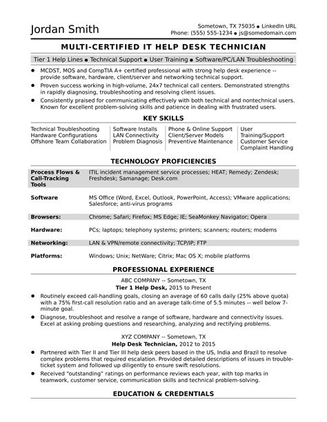 IT Help Desk Resume Template Example