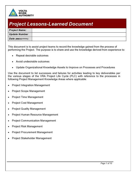 IT Lessons Learned Template