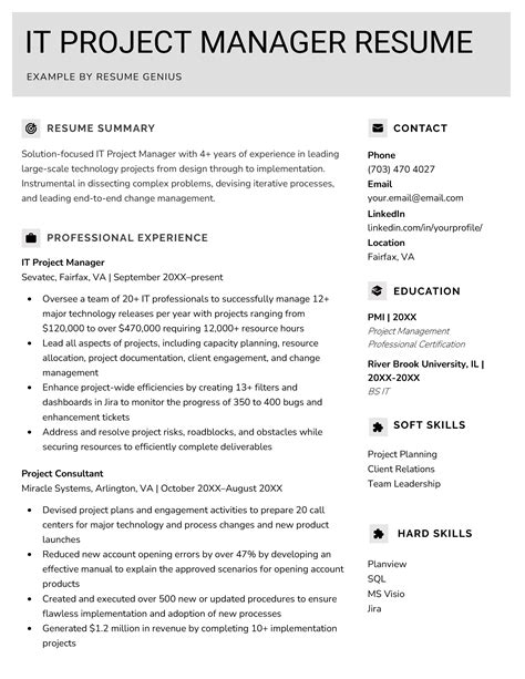 IT Project Manager Resume Template