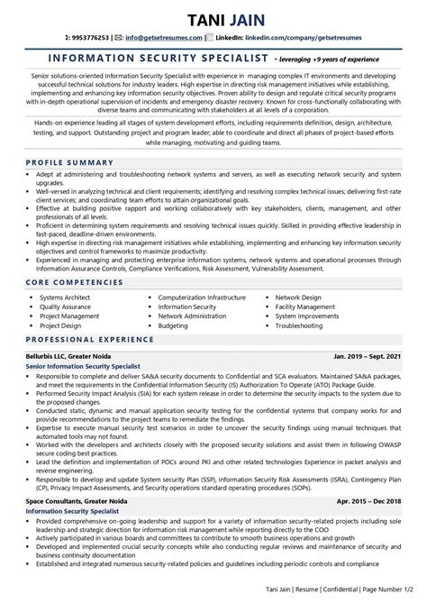 IT Security Resume Template Example