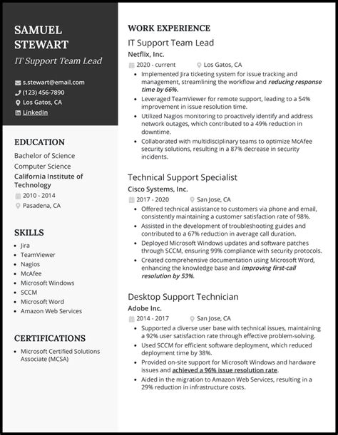 IT Support Resume Example