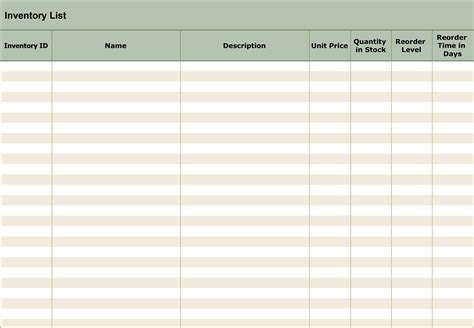 Itemized List Template Excel