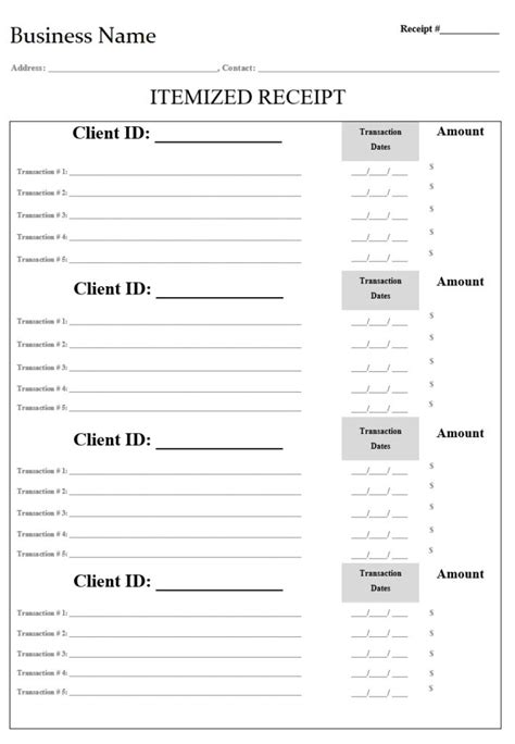 Itemized Receipt Template for Excel