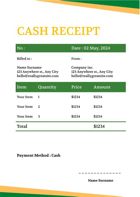 Itemized Receipt Template for Google Docs