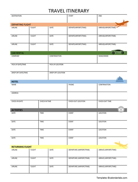 Excel Itinerary Template Example