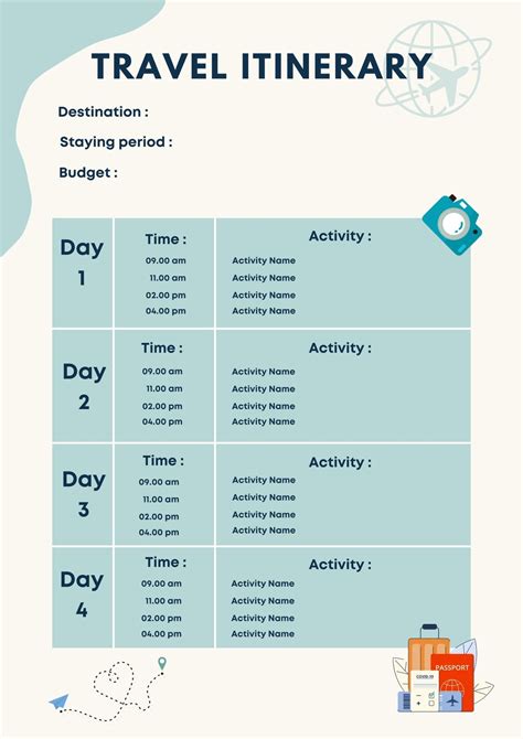 Itinerary Template for Travel