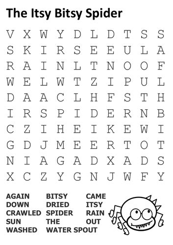 Itsy Bitsy Spider Word Search