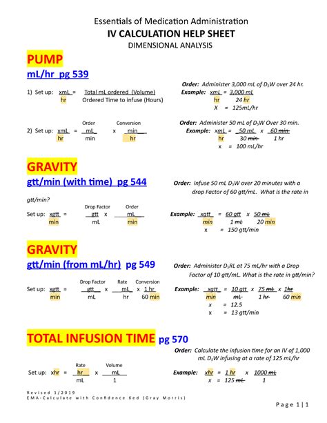 IV Dosage Calculations Formula