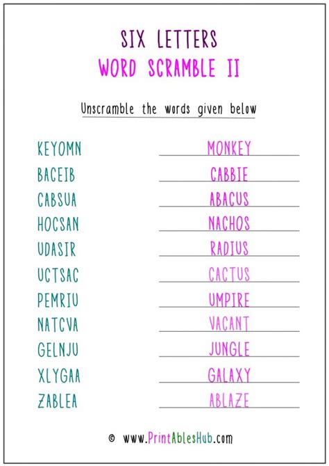 J and F Word Scramble