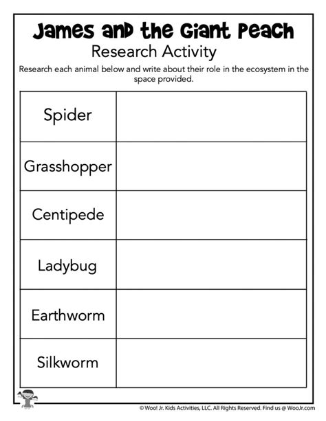 James and the Giant Peach Activity Sheets