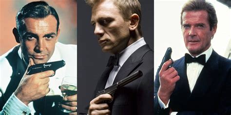 James Bond holding various guns