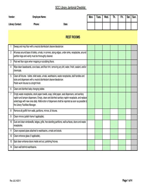 Janitorial Services Checklist