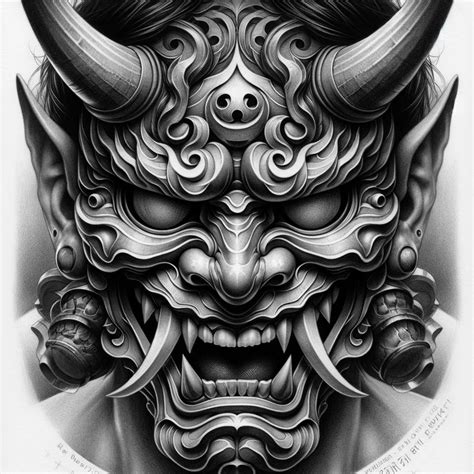 Traditional Japanese mask tattoo design