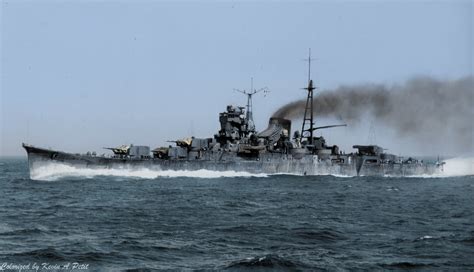 A Japanese cruiser in action during a naval battle