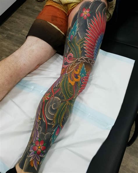 Japanese-style leg sleeve tattoo