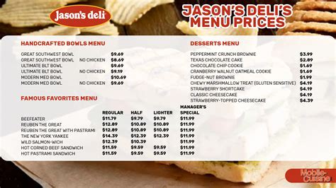 Jason's Deli Menu on Official Website