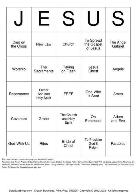 Jesus' Life Bingo