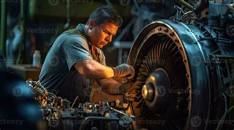 Jet Engine Mechanic Inspecting Engine