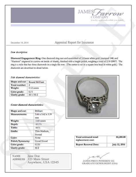 Jewelry Appraisal Example 1