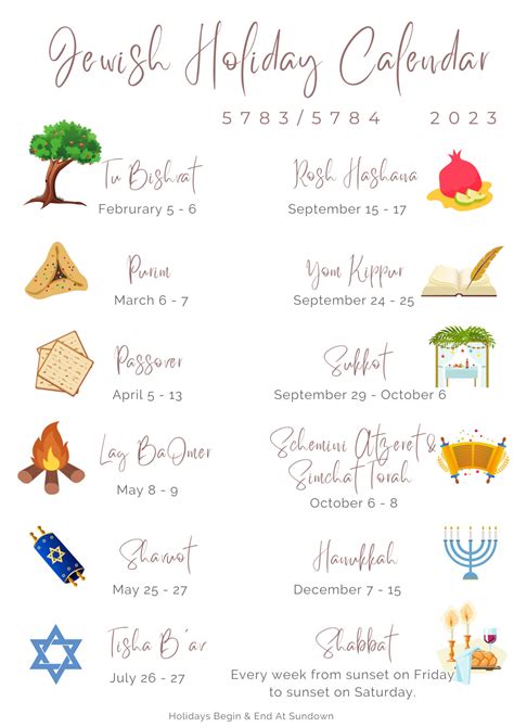 Jewish Holiday Calendar Template