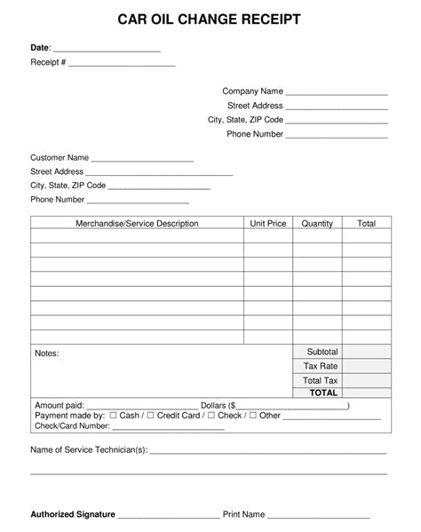 Jiffy Lube Oil Change Receipt Template Customization