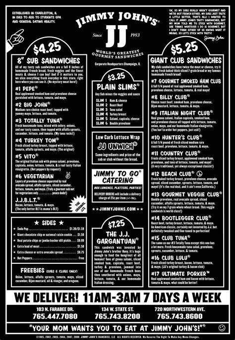 Jimmy John's Menu Gallery 1