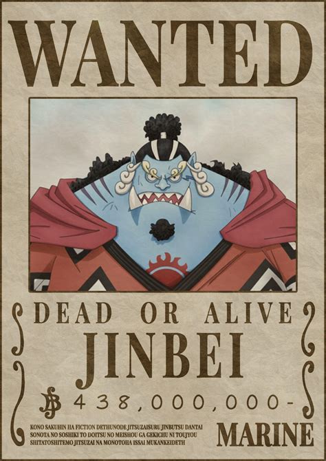 A One Piece bounty poster featuring Jinbe