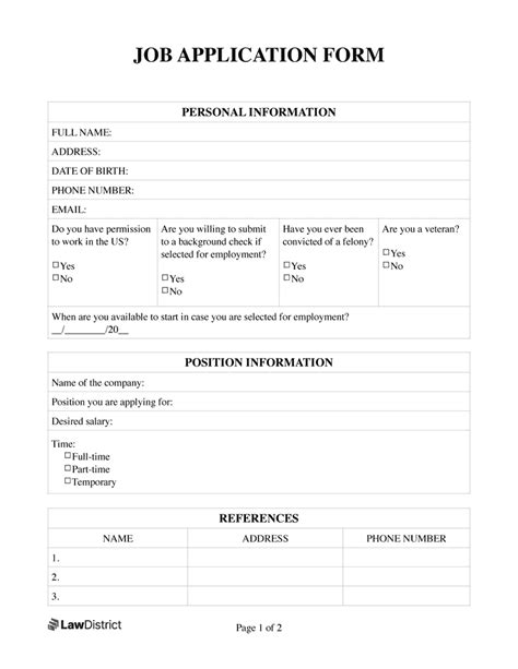 Job Application Form Sample