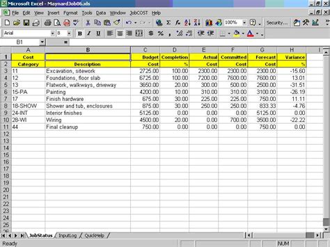 Job Cost Report Template in Excel Example 2