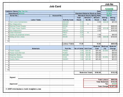 Job Costing Template Example