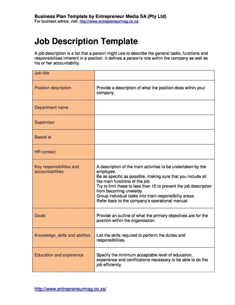 Job Description Template Examples