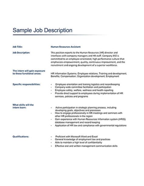 Job Description Template Sample