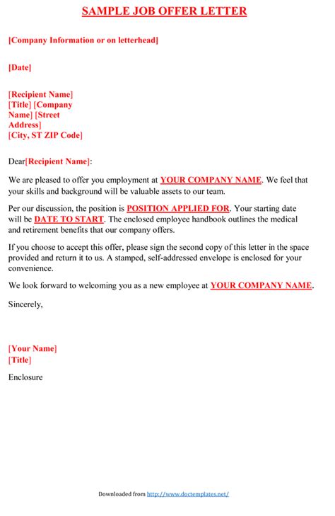 Job Offer Letter Template Word