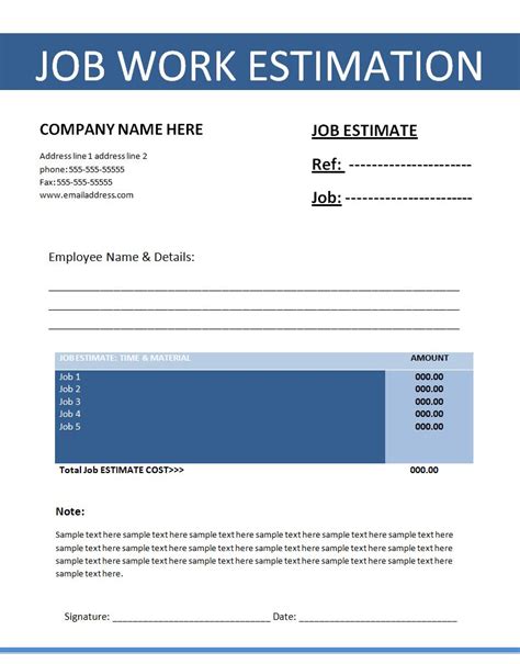 Job Quote Template Example in Microsoft Word