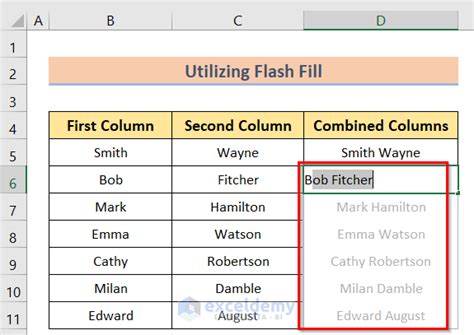 Using the FLASH FILL Feature to Join Columns