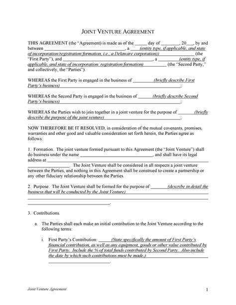 Joint Venture Investment Contract Template