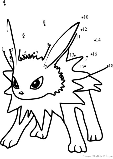 Jolteon dot-to-dot puzzle for kids