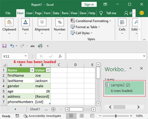 JSON in Excel