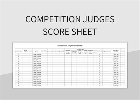 Judges Score Sheet Template for Competitions