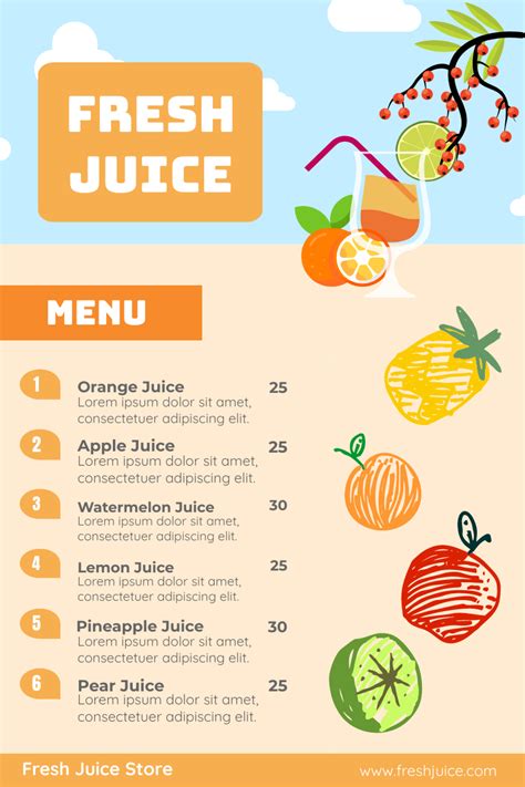 Juice menu on a wooden table