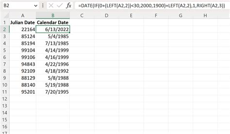 Julian Calendar Converter Excel