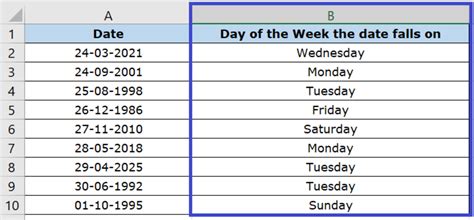 Julian Date in Excel day of week