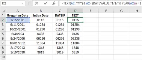 Julian Date Formula Examples