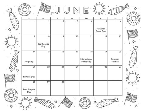 June calendar with holidays