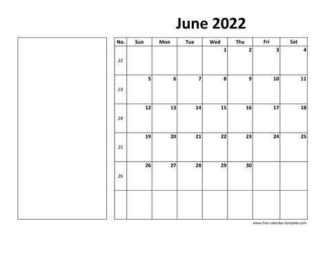 June calendar with notes