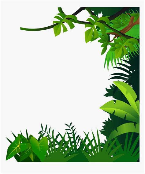 Jungle border template clip art, including a palm tree and tropical fish