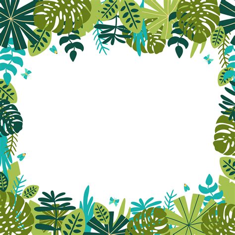 Jungle border template design ideas, including a colorful parrot and tropical leaves