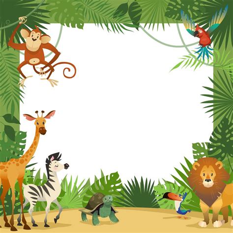 Jungle border template educational materials, including a worksheet with a jungle theme