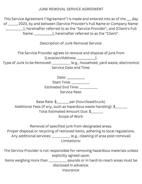 Junk Removal Service Agreement Template